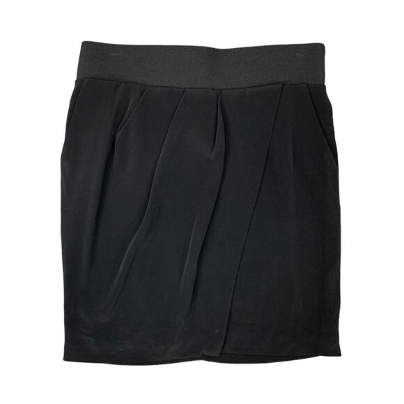 Club Monaco Faux Wrap Tulip Skirt Womens 4 Back Zip Lined Pleated Stretch Band - Picture 1 of 13